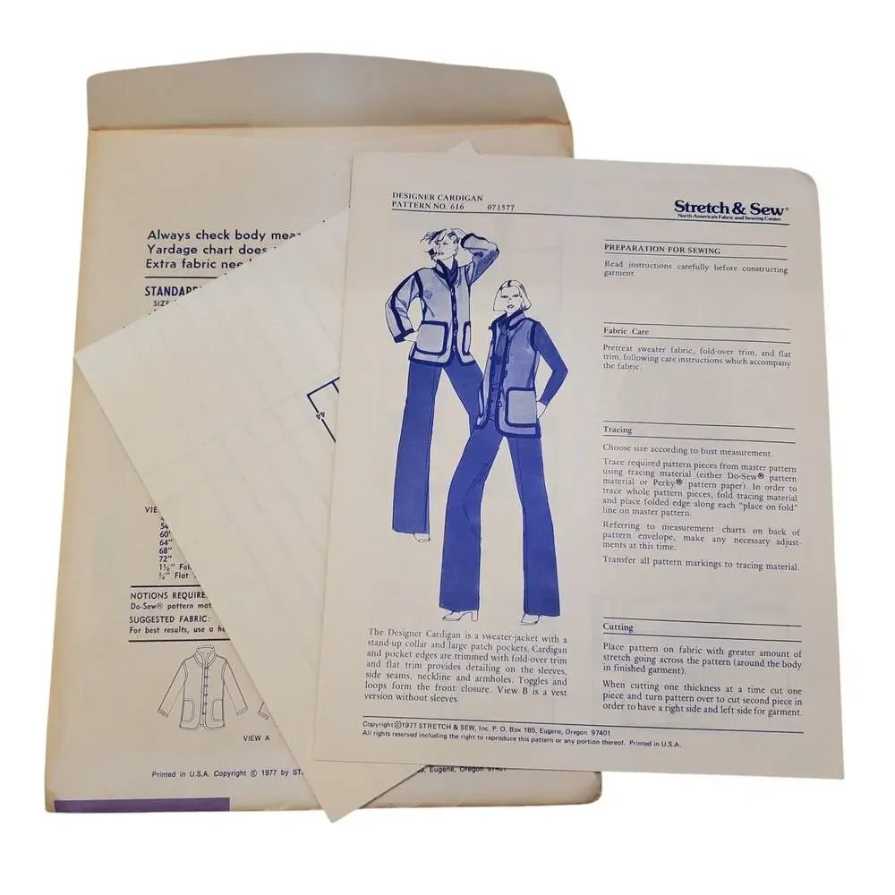 Stretch & Sew Designer Cardigan Sweater Sewing Pattern UNCUT Vintage Ann Person